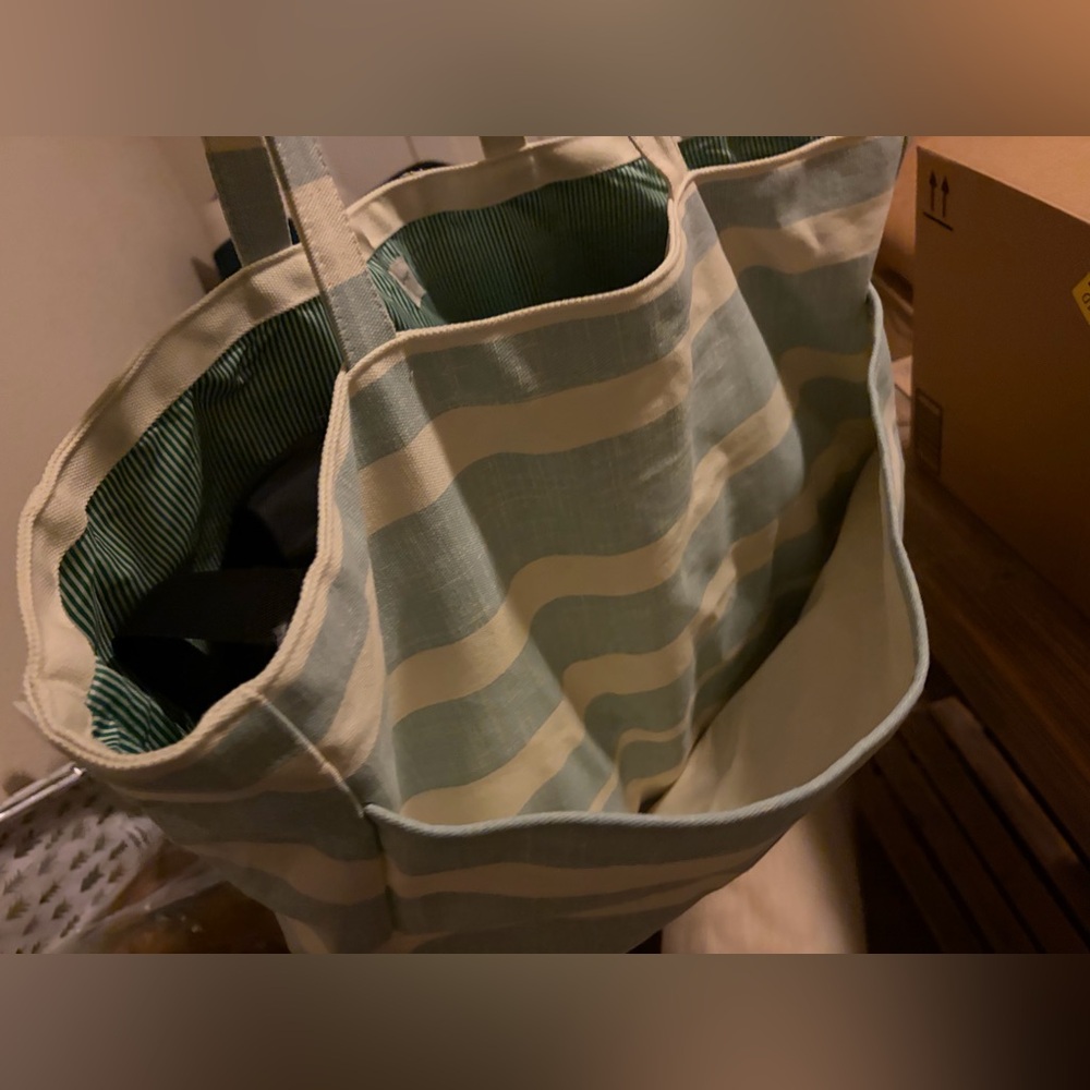 Hearth & Hand Bold Stripe Canvas Tote - Cream, Light Blue, Green - Picture 5 of 7